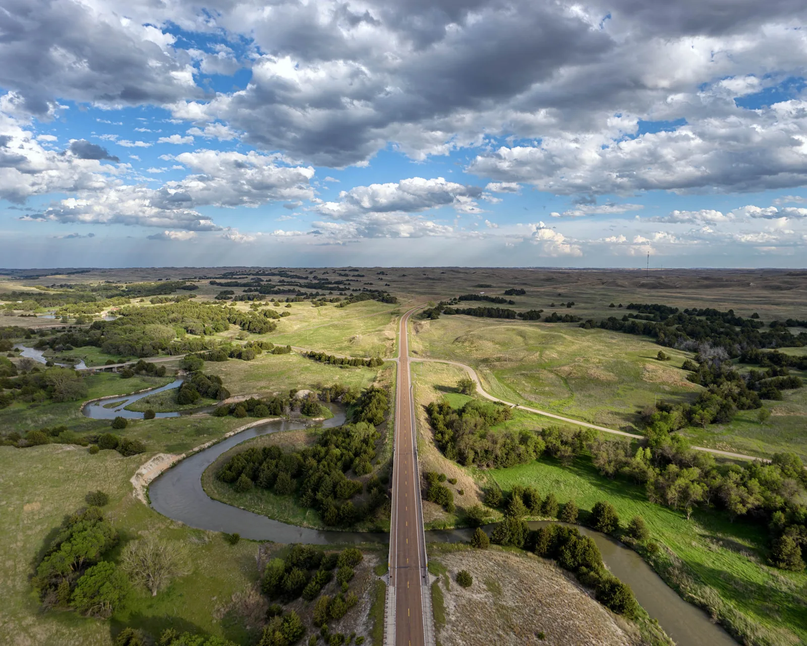 Aerial drone shot of ranchland outside Thedford, Nebraska